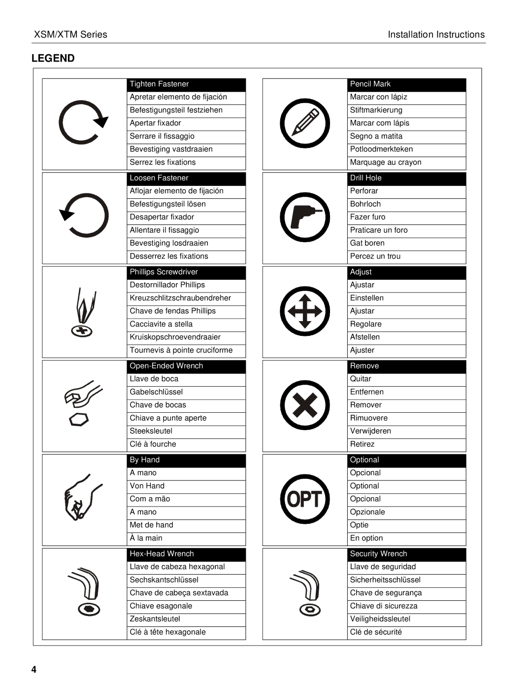 Chief Manufacturing XSM Series, XTM Series installation instructions By Hand Optional 