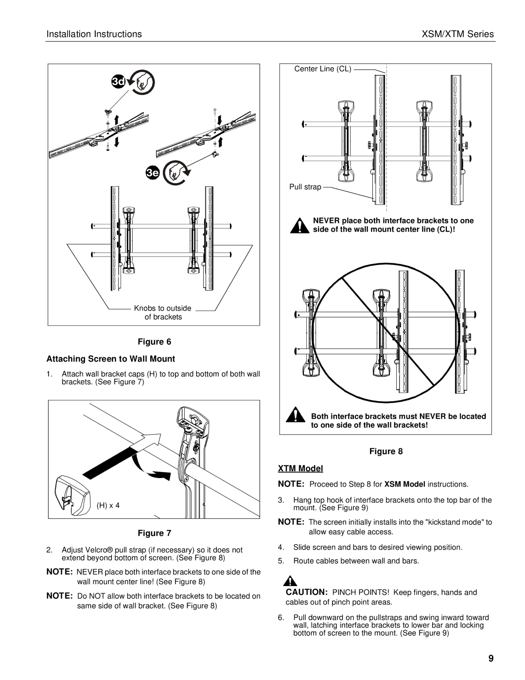 Chief Manufacturing XTM Series, XSM Series installation instructions Attaching Screen to Wall Mount, XTM Model 