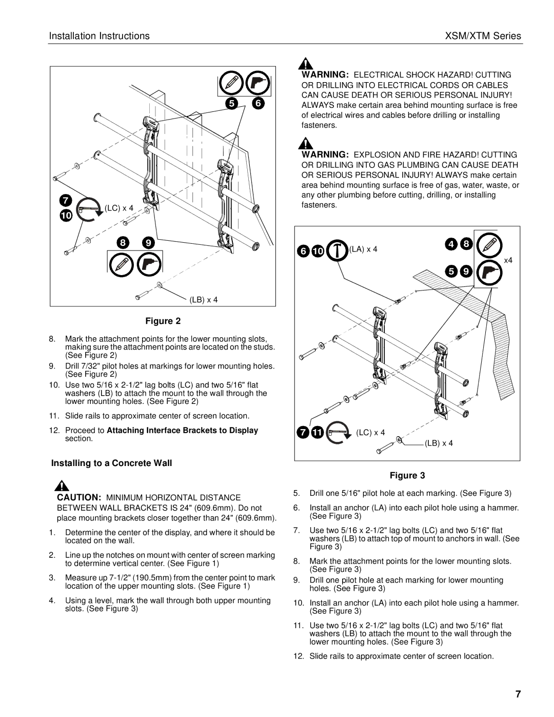 Chief Manufacturing XTM, XSM installation instructions Installing to a Concrete Wall, LC x LB x 