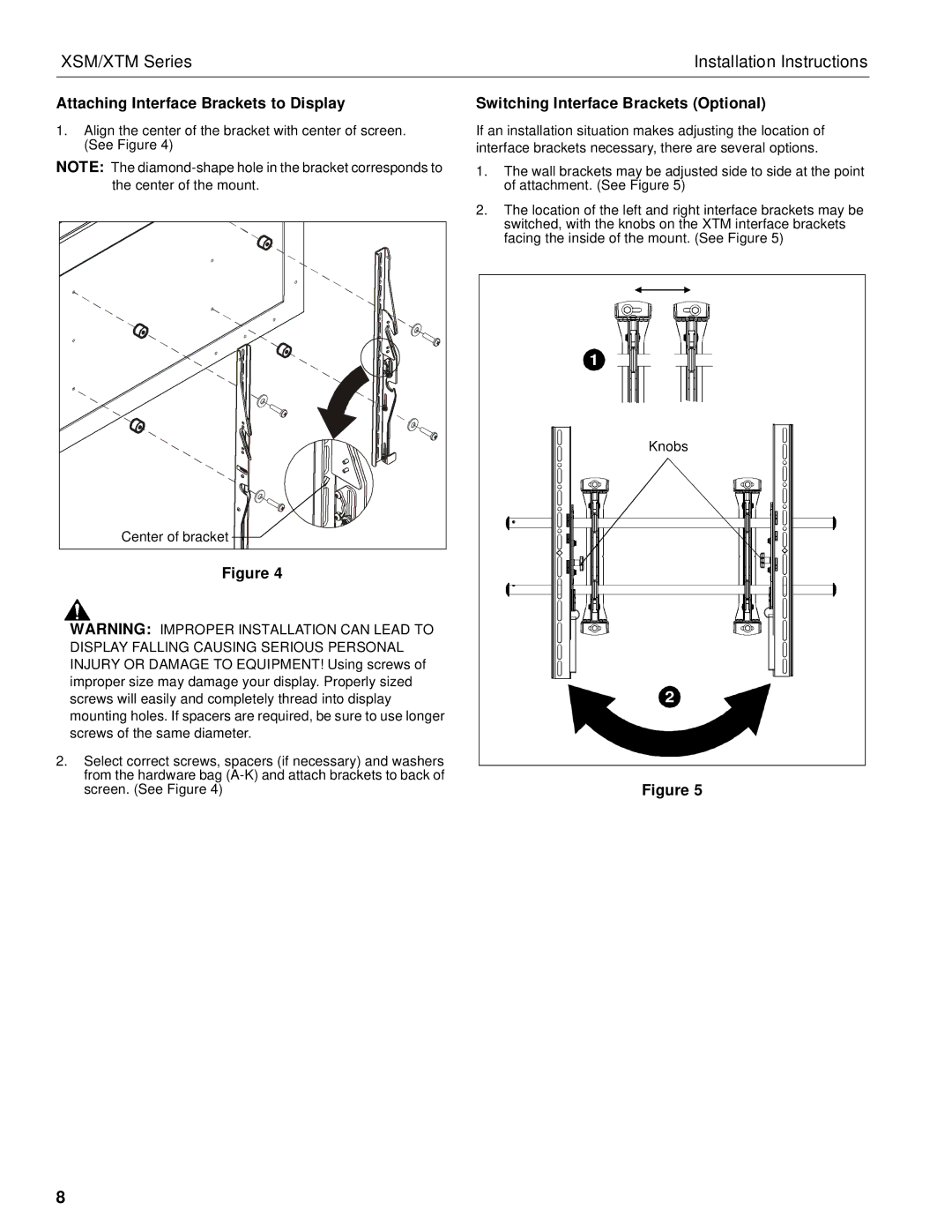 Chief Manufacturing XSM, XTM Attaching Interface Brackets to Display, Switching Interface Brackets Optional 