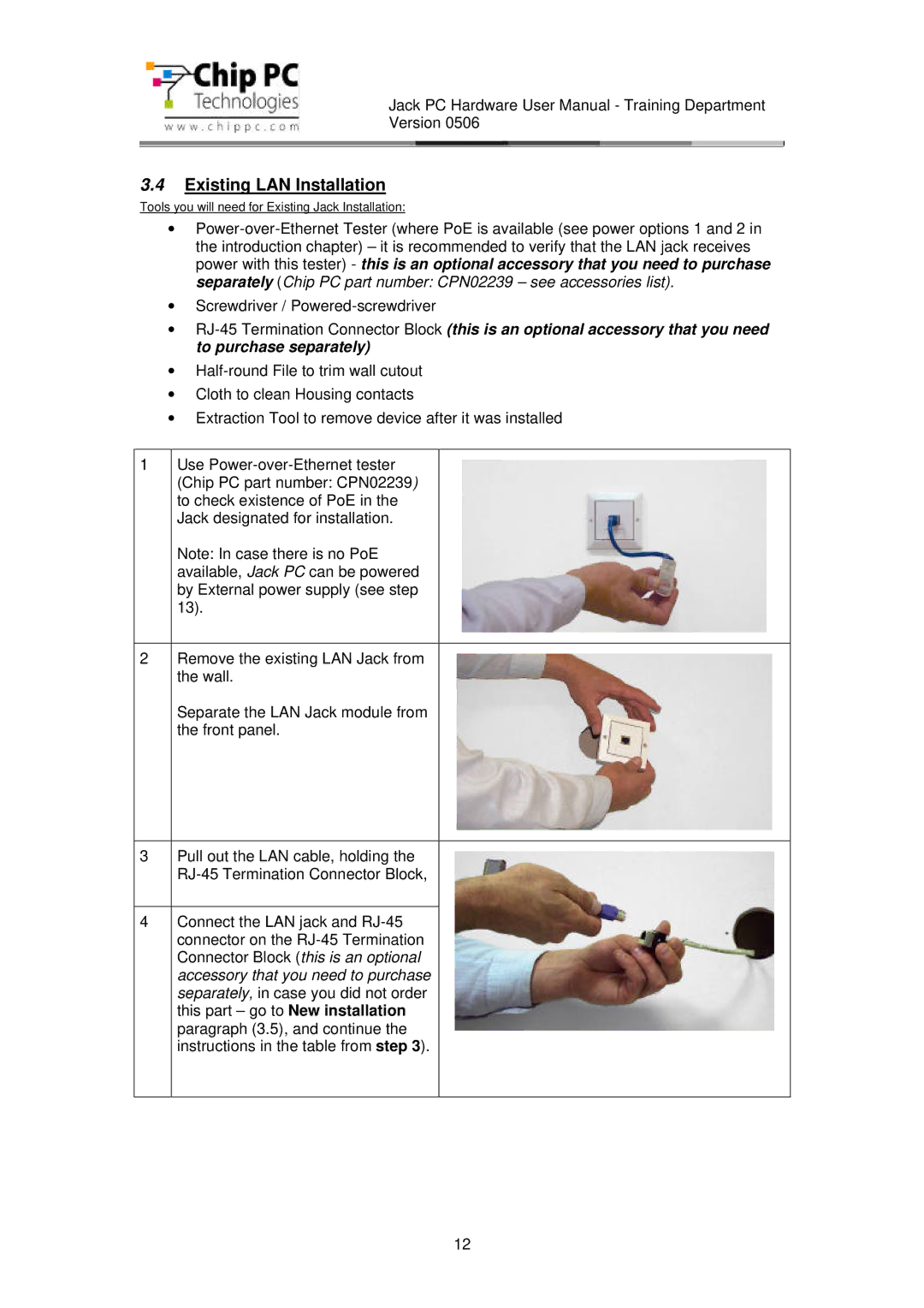 Chip PC CDC01927 manual Existing LAN Installation 