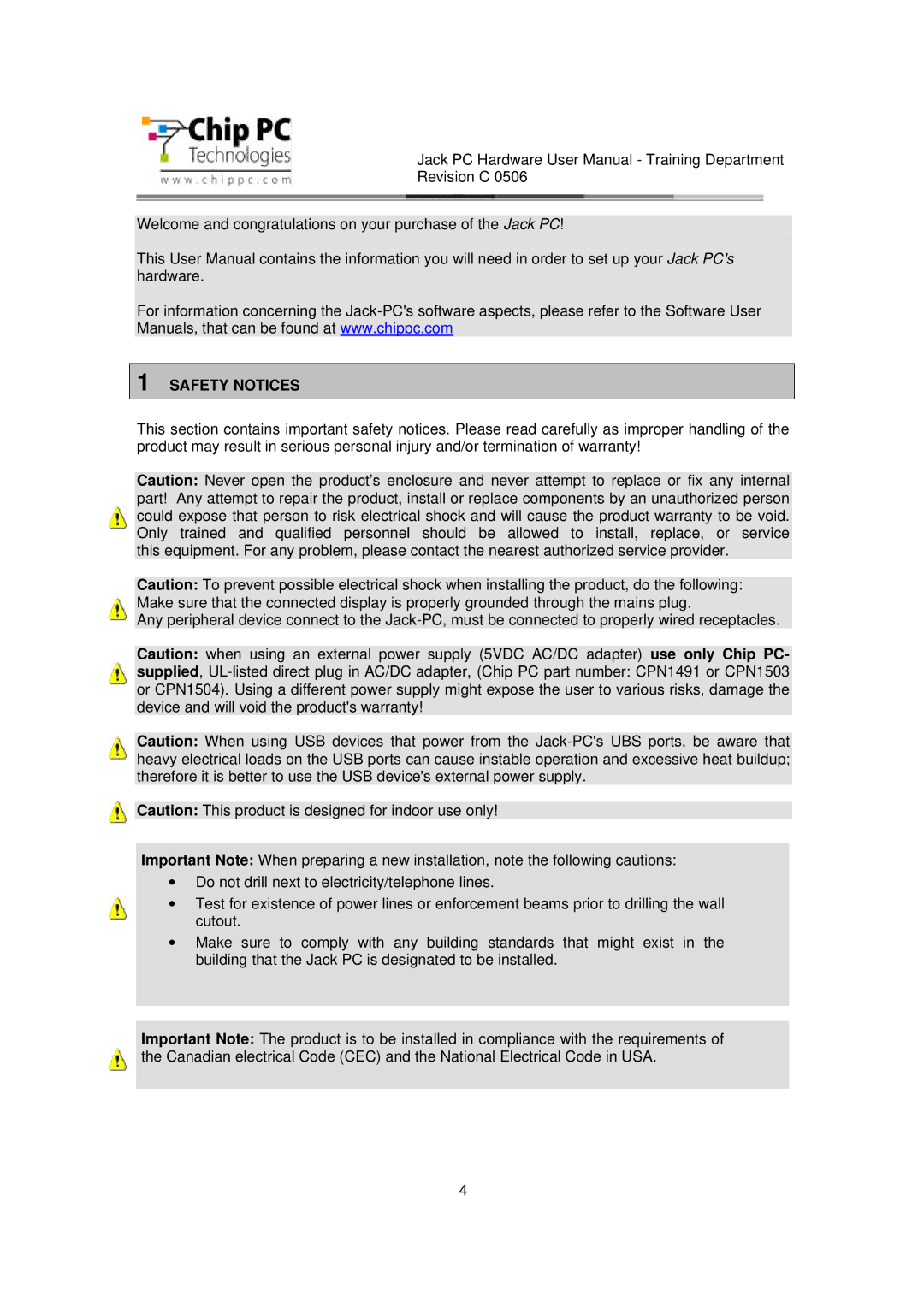 Chip PC CDC01927 manual Safety Notices 