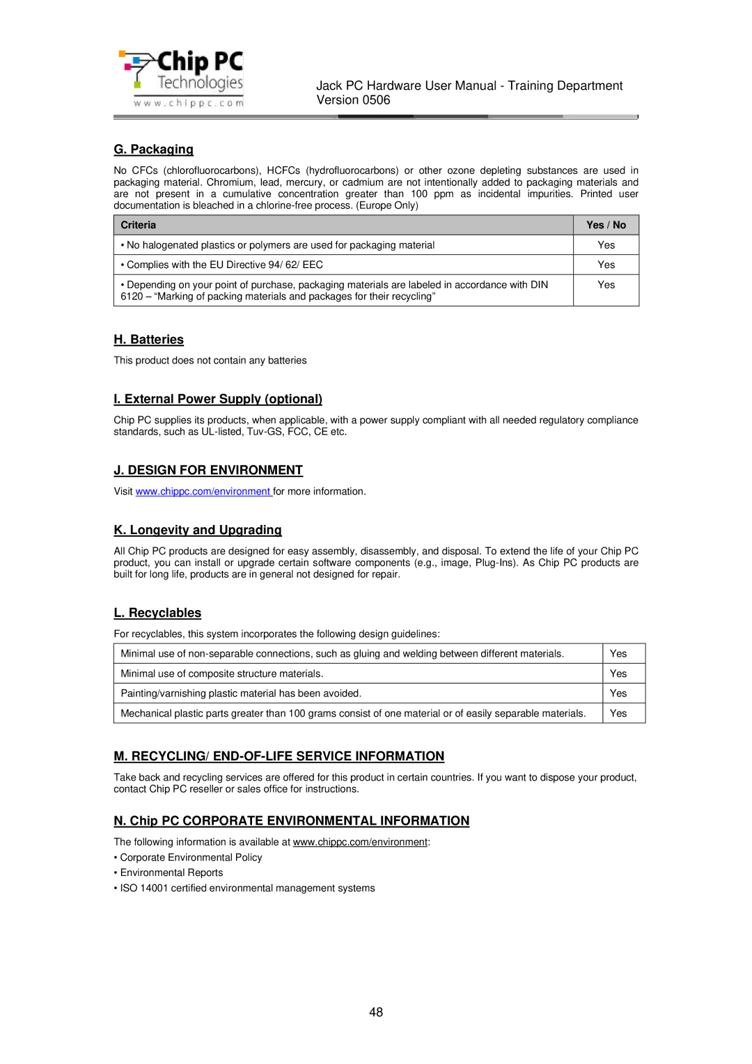 Chip PC CDC01927 manual Design for Environment, RECYCLING/ END-OF-LIFE Service Information 