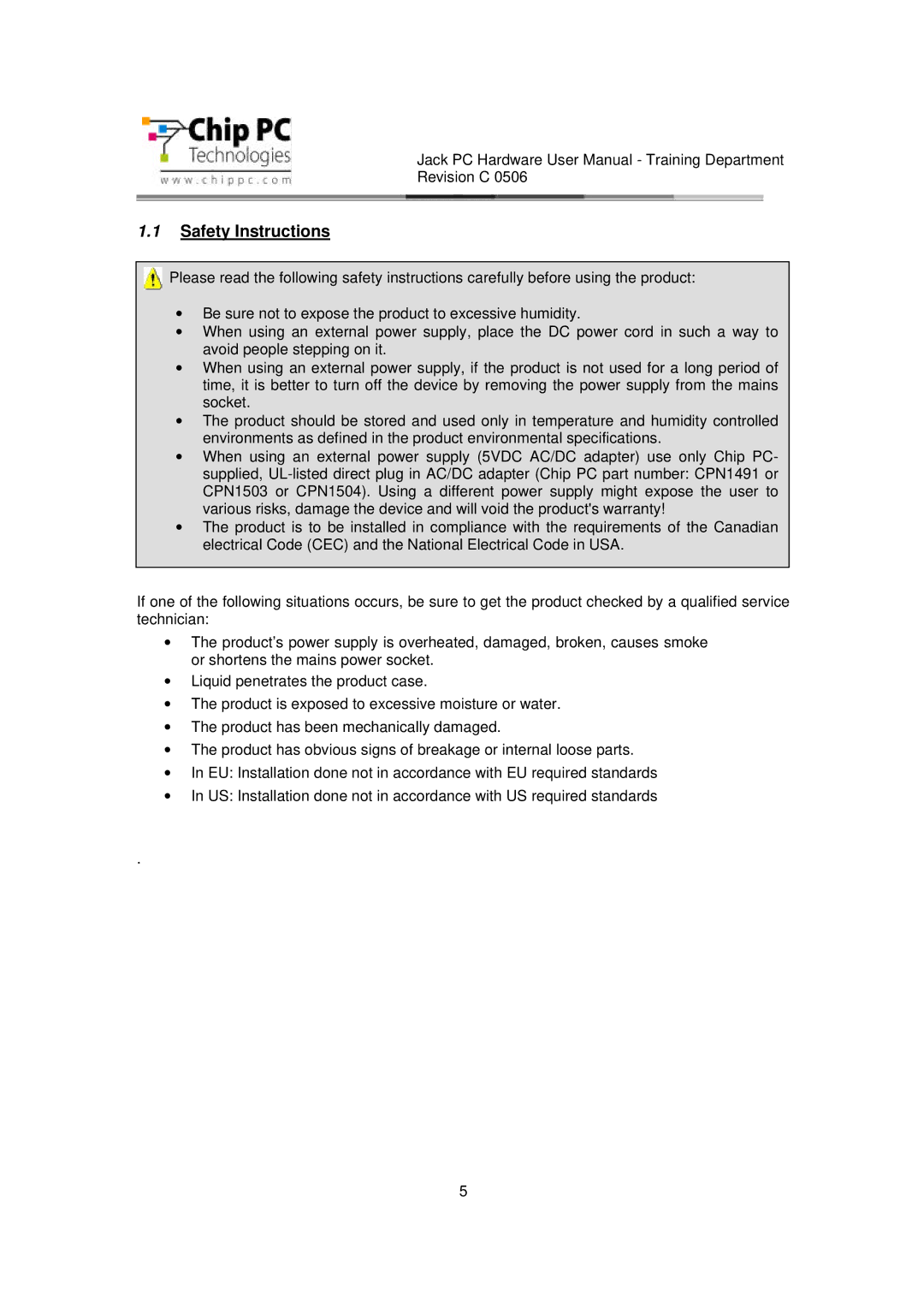 Chip PC CDC01927 manual Safety Instructions 