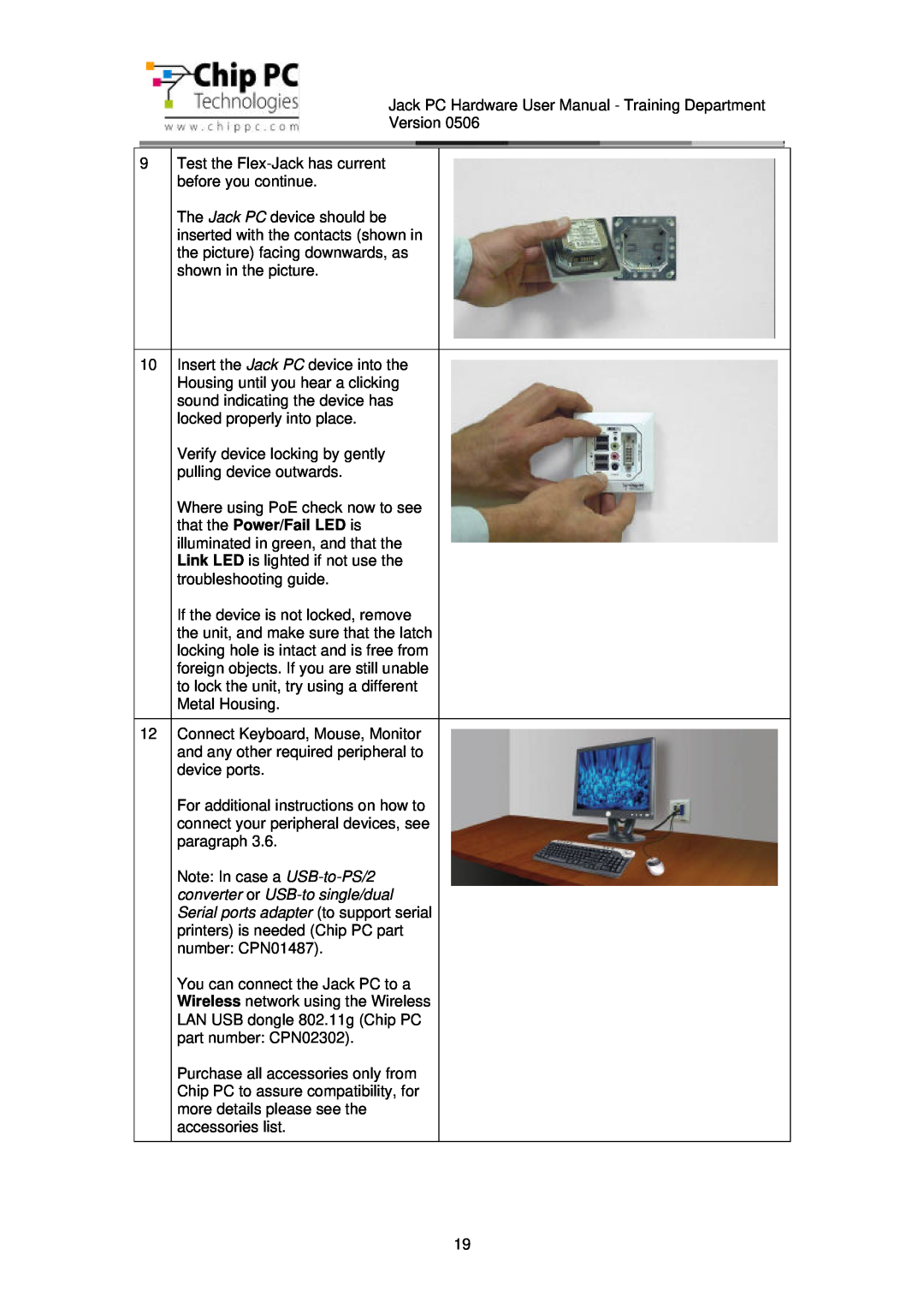 Chip PC CDC01927 manual Jack PC Hardware User Manual - Training Department Version 
