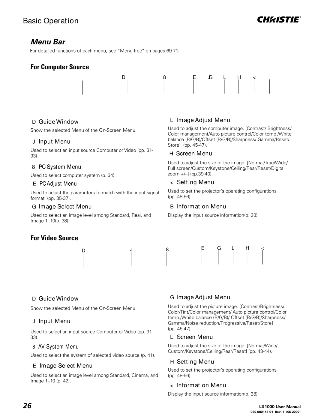 Christie Digital Systems 020-000141-01 user manual Menu Bar 