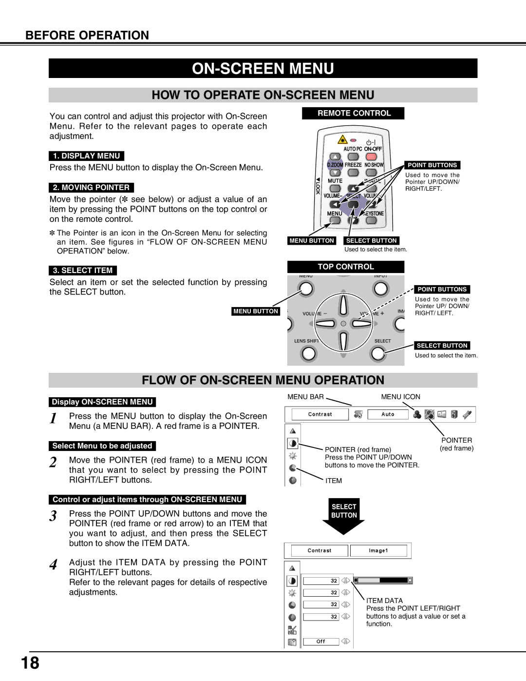 Christie Digital Systems 103-008100-01 user manual HOW to Operate ON-SCREEN Menu, Flow of ON-SCREEN Menu Operation 