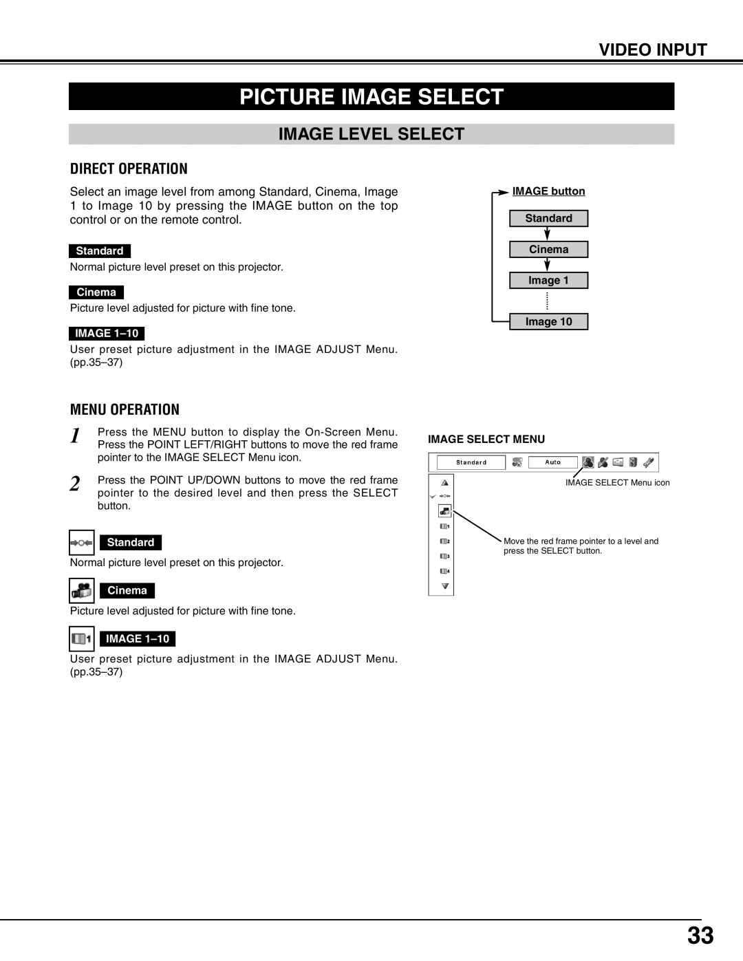 Christie Digital Systems 103-008100-01 user manual Image button Standard Cinema 