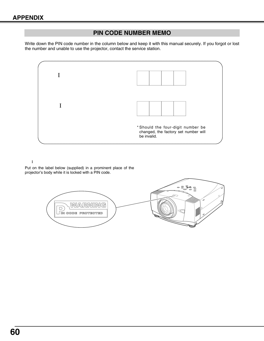 Christie Digital Systems 103-008100-01 user manual Appendix PIN Code Number Memo, Logo PIN Code Lock No 