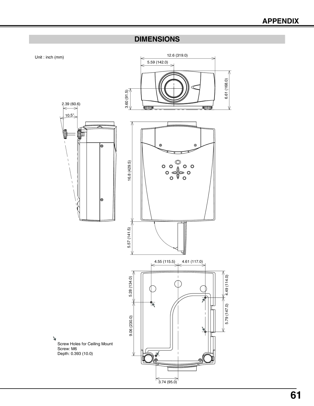 Christie Digital Systems 103-008100-01 user manual Dimensions, 12.6 91.5 16.8 230.0 