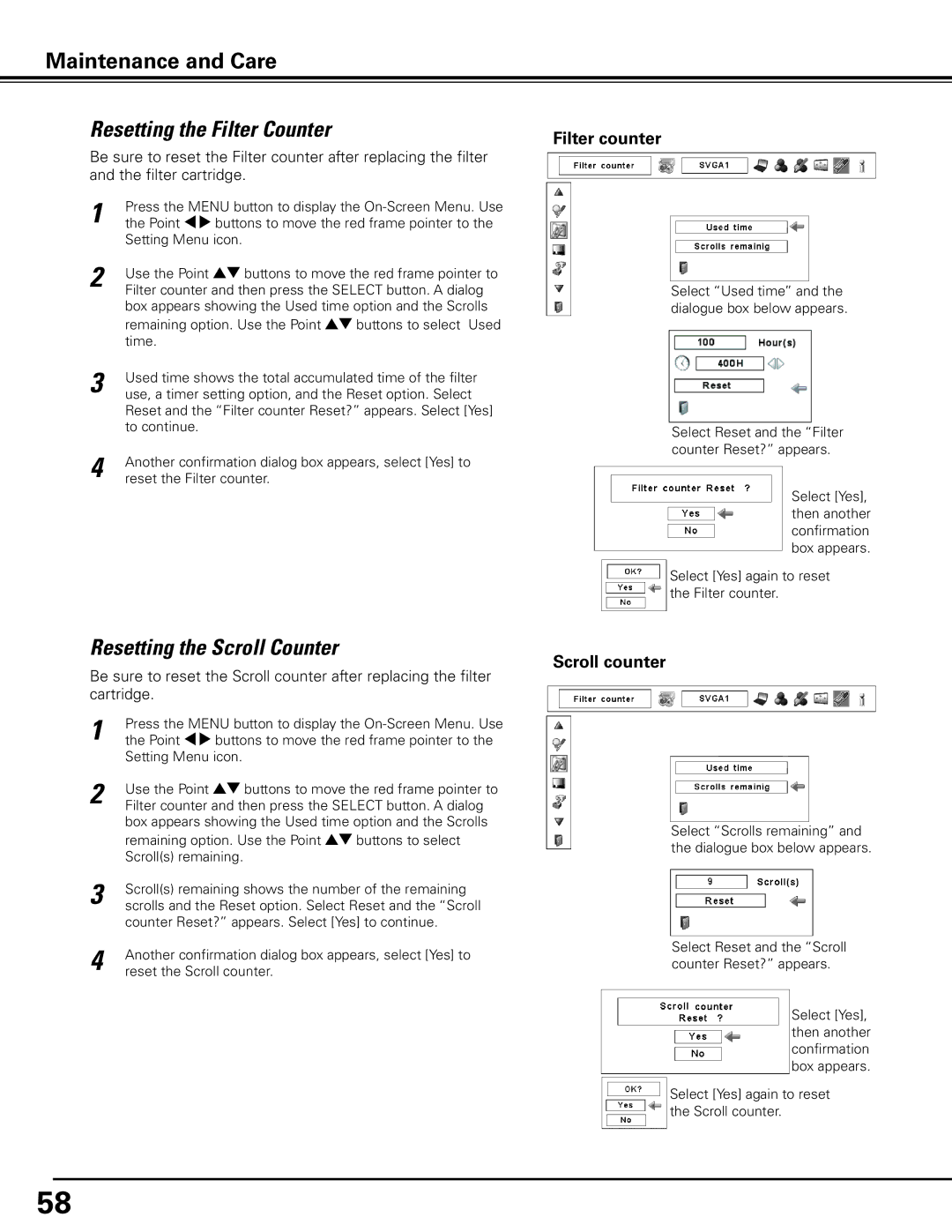 Christie Digital Systems 103-012100-01 user manual Filter counter 