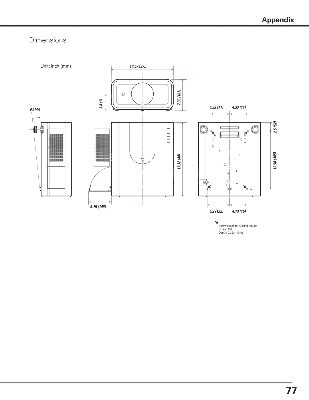 Christie Digital Systems 103-012100-01 user manual Dimensions, Unit inch mm 