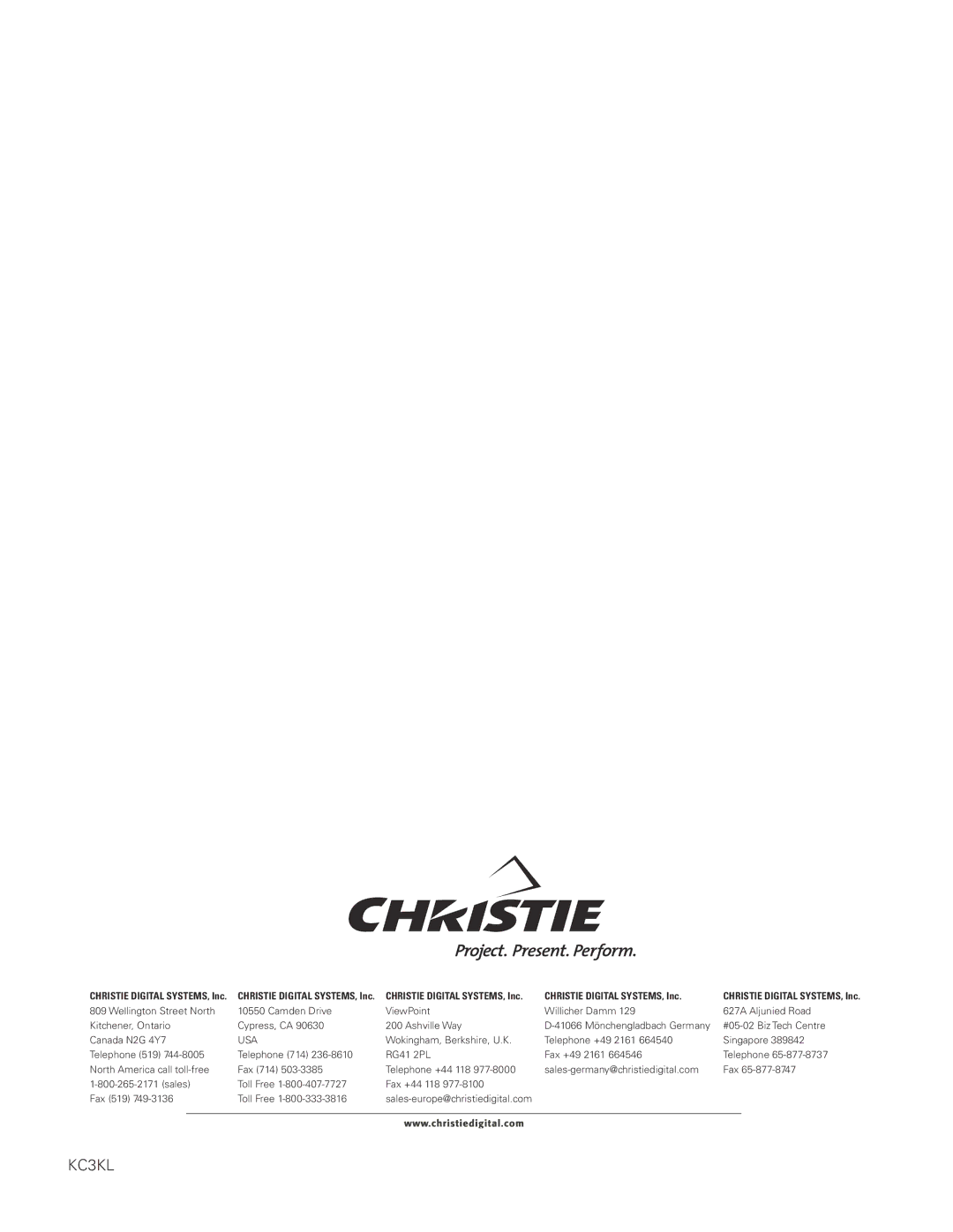 Christie Digital Systems 103-012100-01 user manual KC3KL 