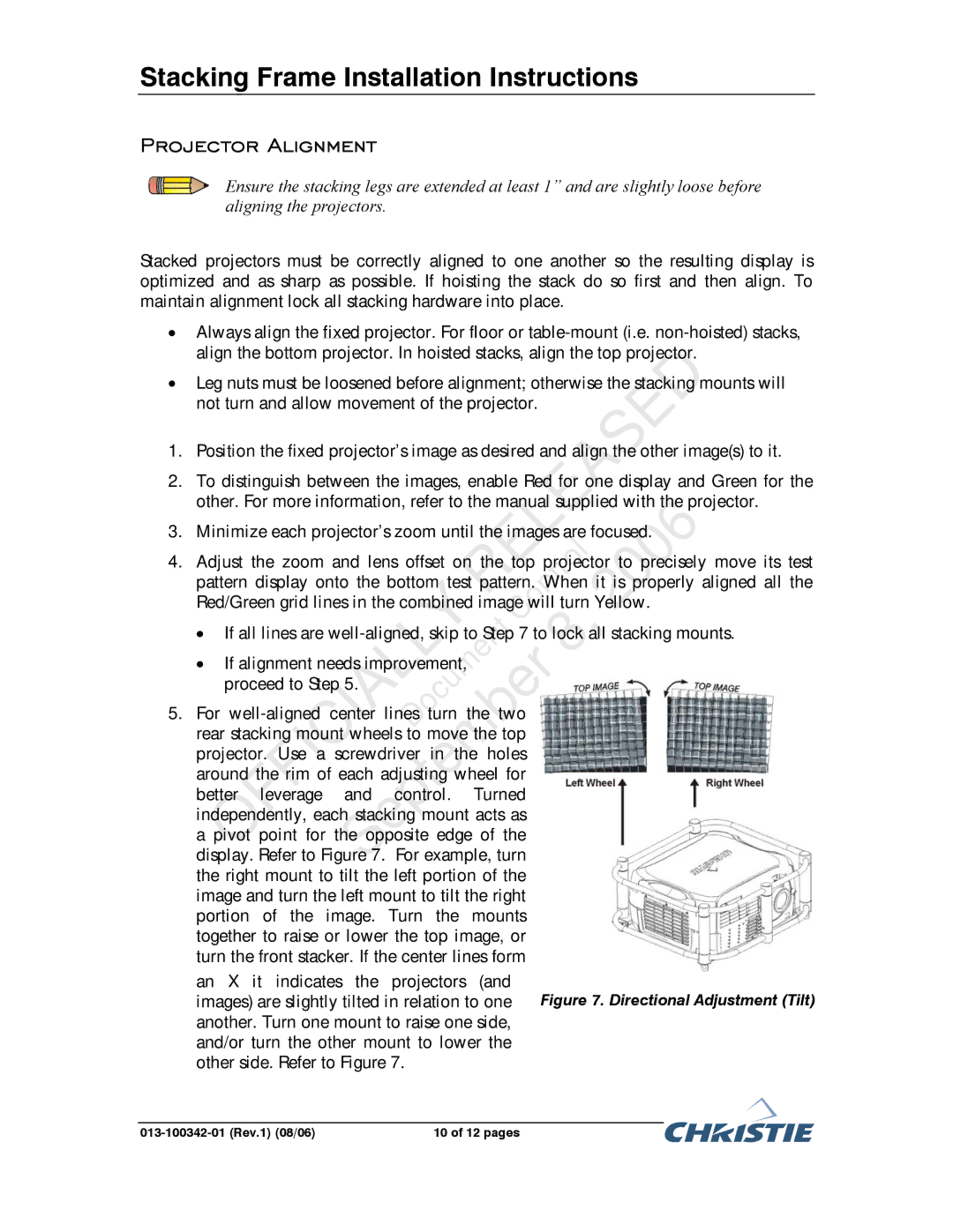 Christie Digital Systems 104-007101-XX, 38-DSP104-XX, 38-DSP106-XX Projector Alignment, Directional Adjustment Tilt 