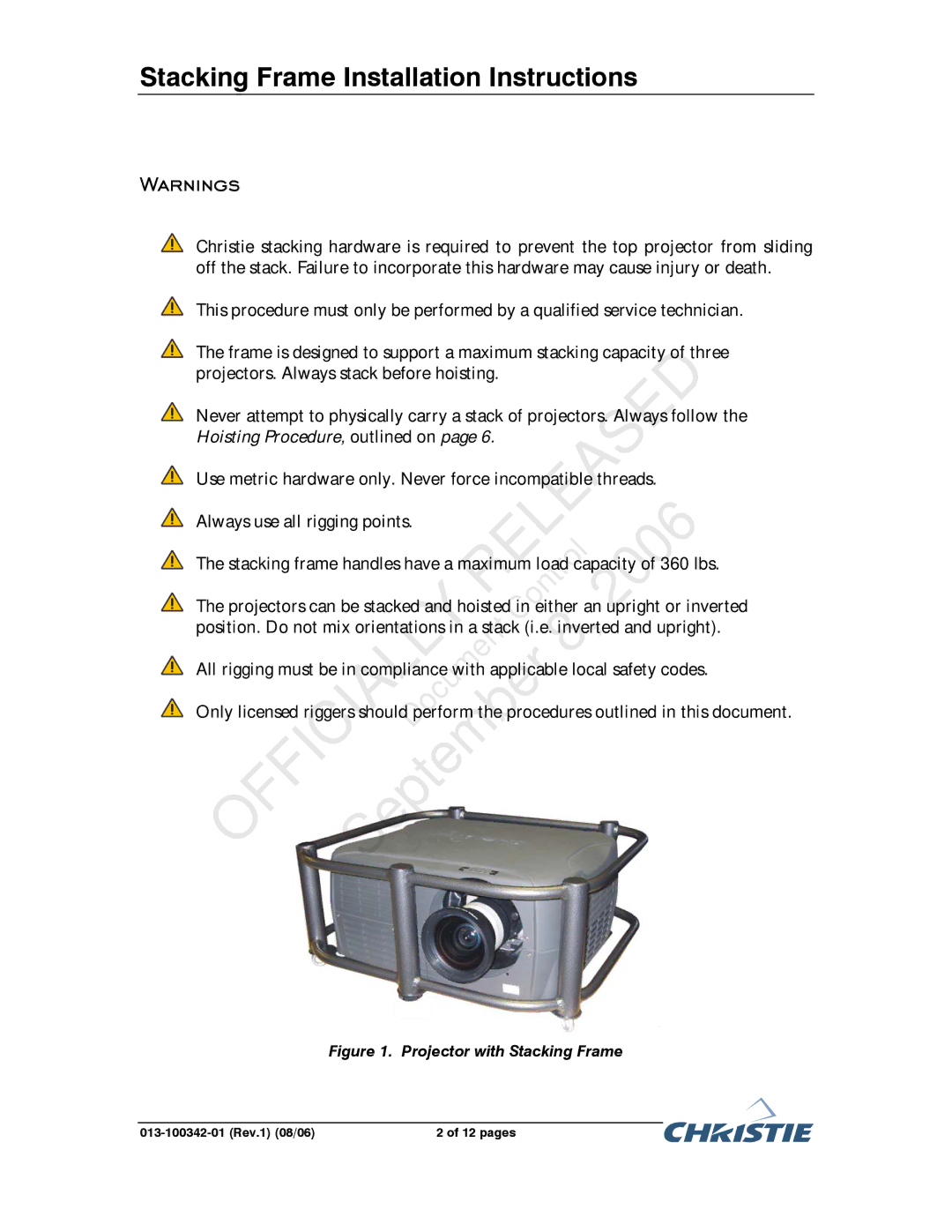 Christie Digital Systems 38-DSP102-XX, 38-DSP104-XX Use metric hardware only. Never force incompatible threads 