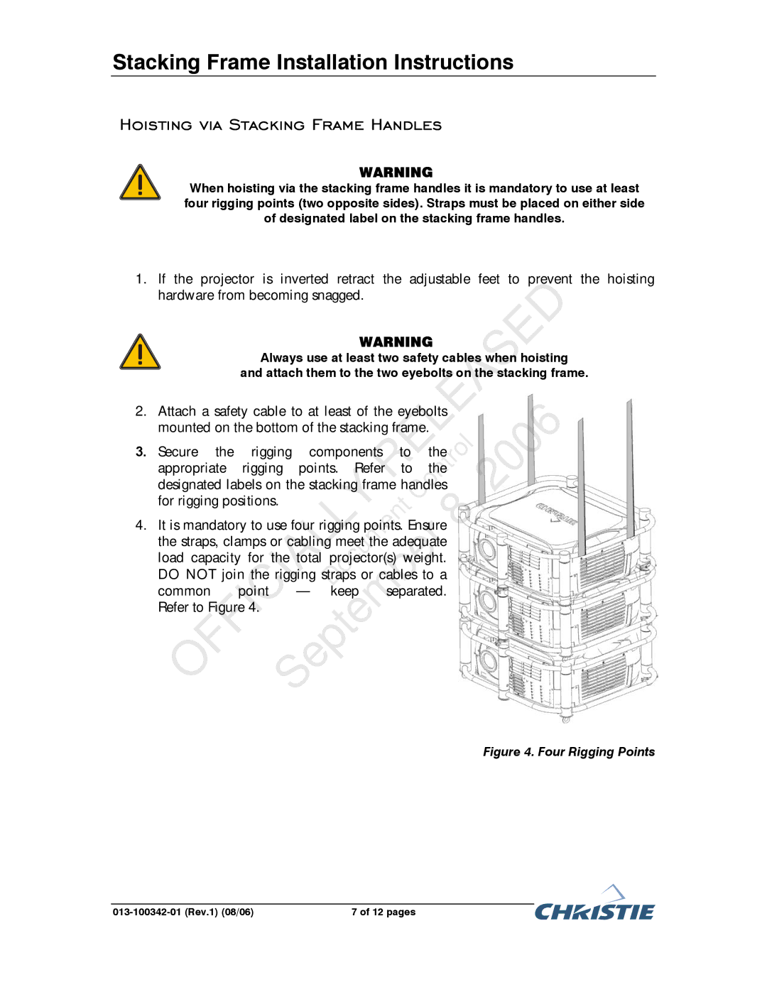 Christie Digital Systems 104-018101-XX, 38-DSP104-XX, 38-DSP106-XX Hoisting via Stacking Frame Handles, Four Rigging Points 