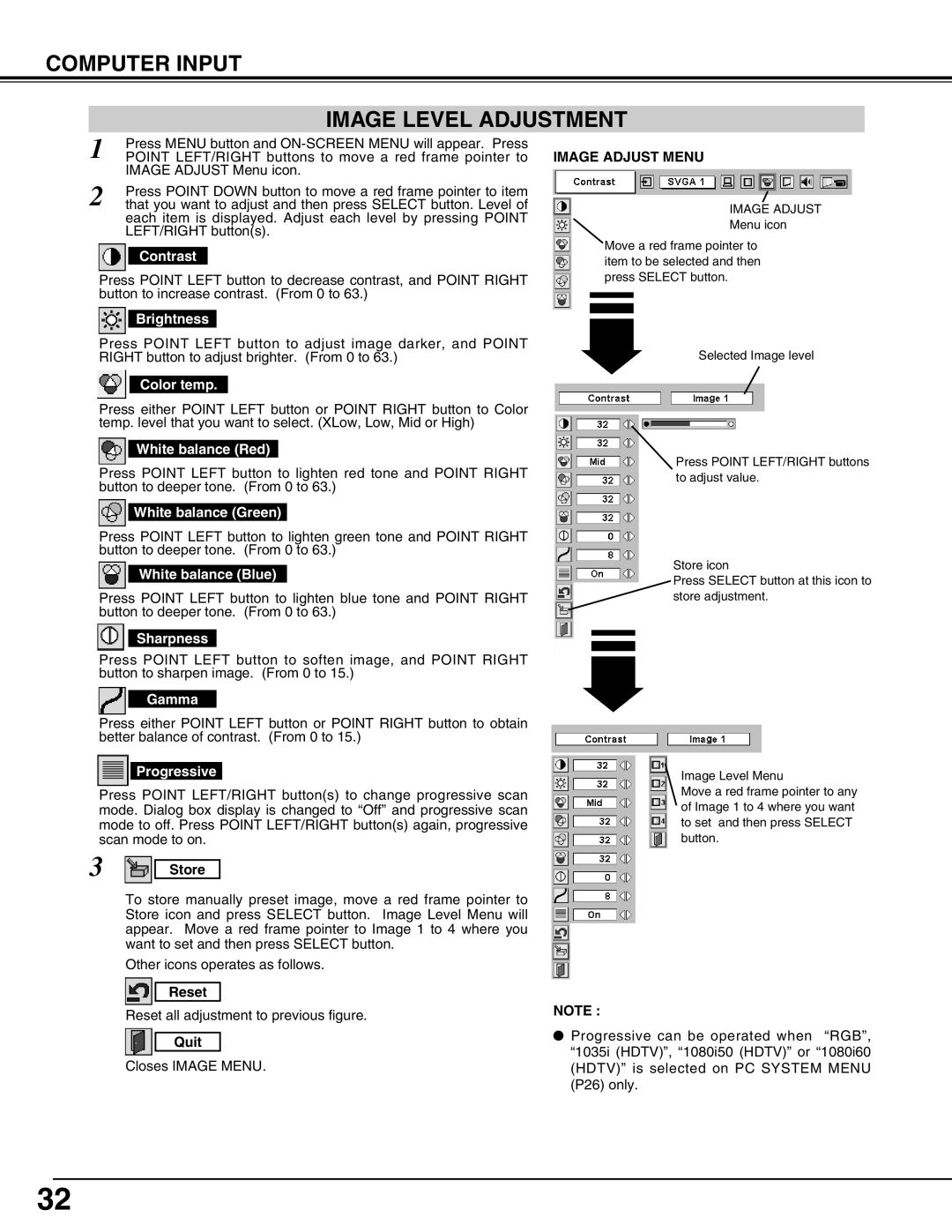 Christie Digital Systems 38-MX2001-01 user manual Computer Input Image Level Adjustment, Image Adjust Menu 