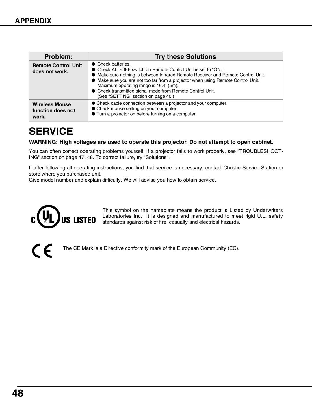 Christie Digital Systems 38-MX2001-01 user manual Service 