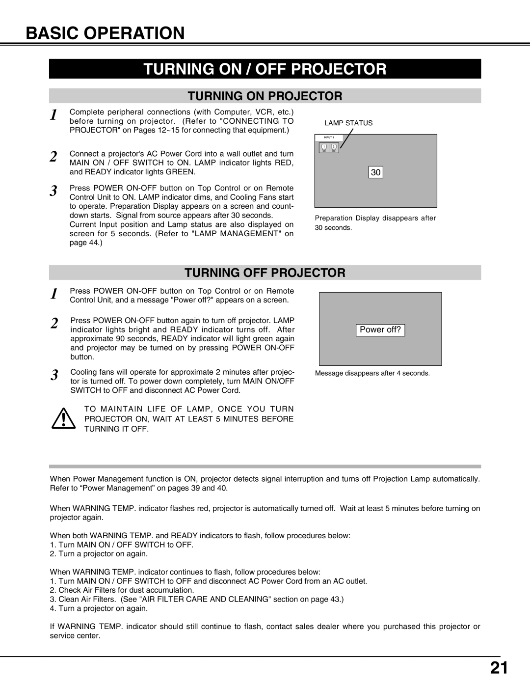Christie Digital Systems 38-MX2001-01 user manual Basic Operation, Turning On / Off Projector, Turning On Projector 