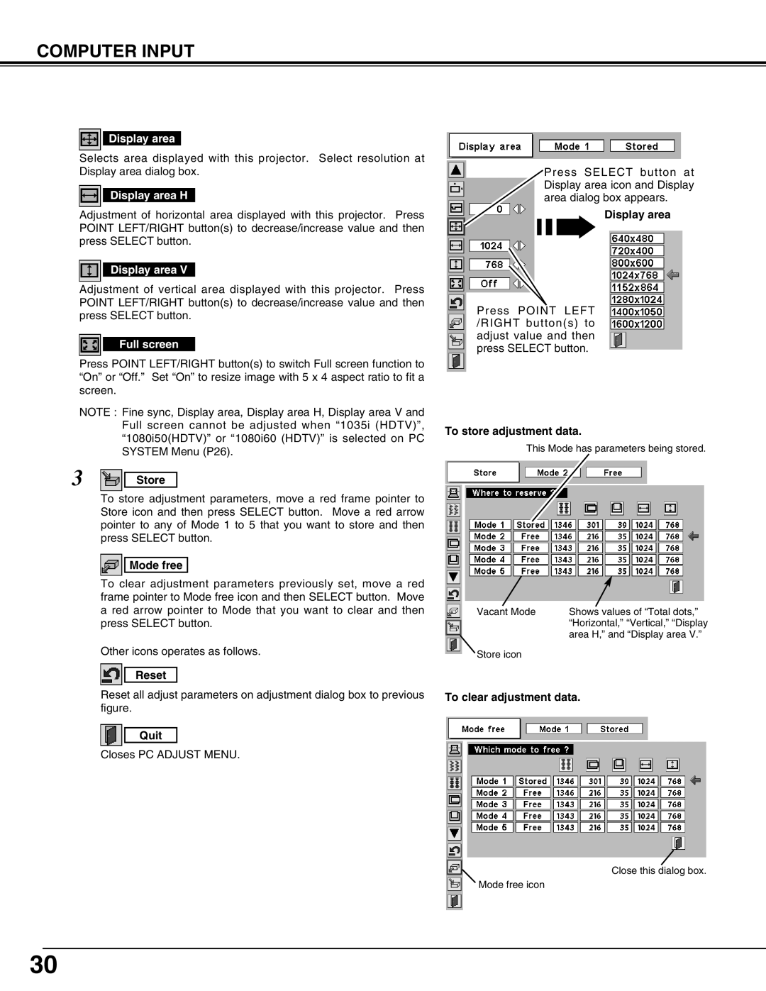 Christie Digital Systems 38-MX2001-01 user manual Computer Input, Other icons operates as follows 