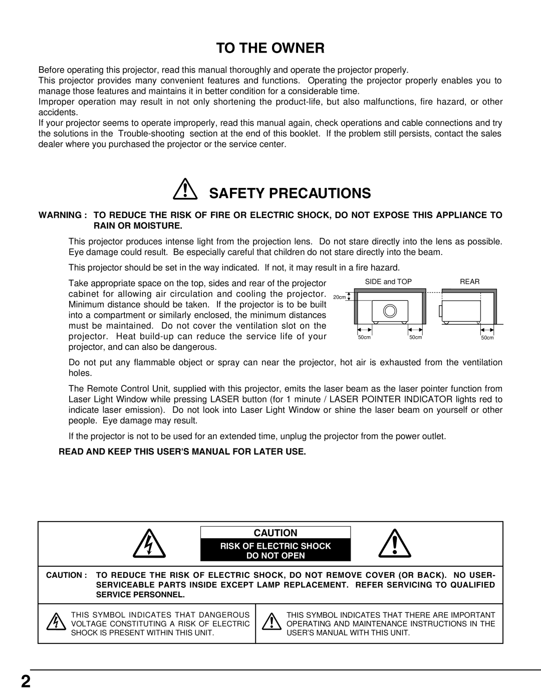 Christie Digital Systems 38-viv003-01 user manual To the Owner 