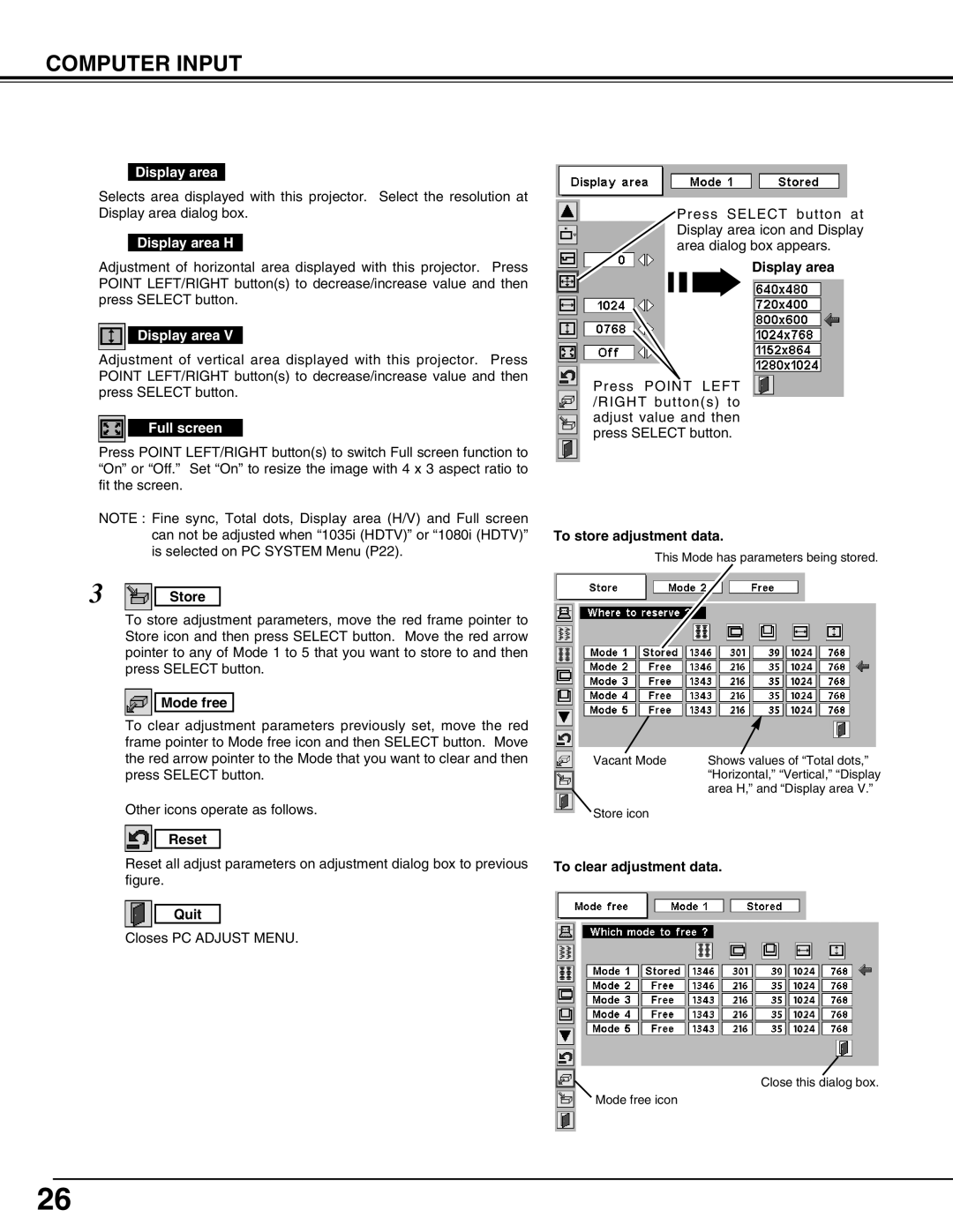 Christie Digital Systems 38-viv003-01 user manual Display area H, Full screen 