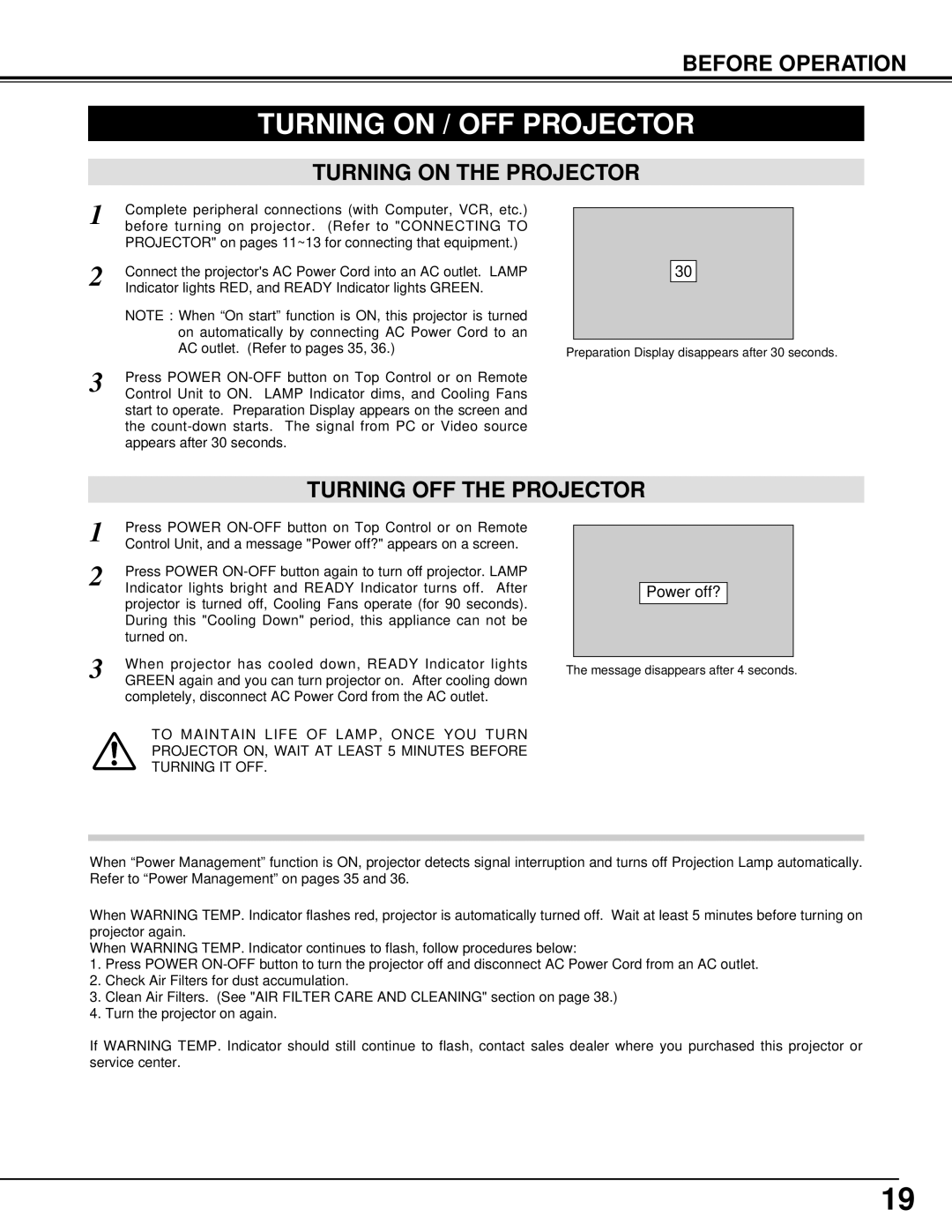 Christie Digital Systems 38-VIV202-01 Turning on / OFF Projector, Turning on the Projector, Turning OFF the Projector 