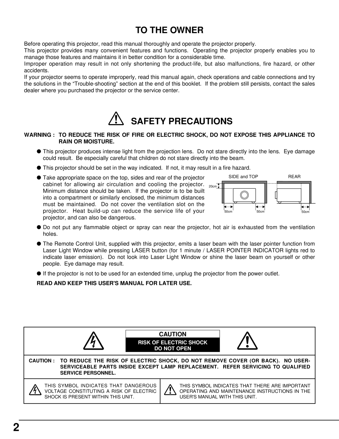 Christie Digital Systems 38-VIV202-01 user manual To the Owner 