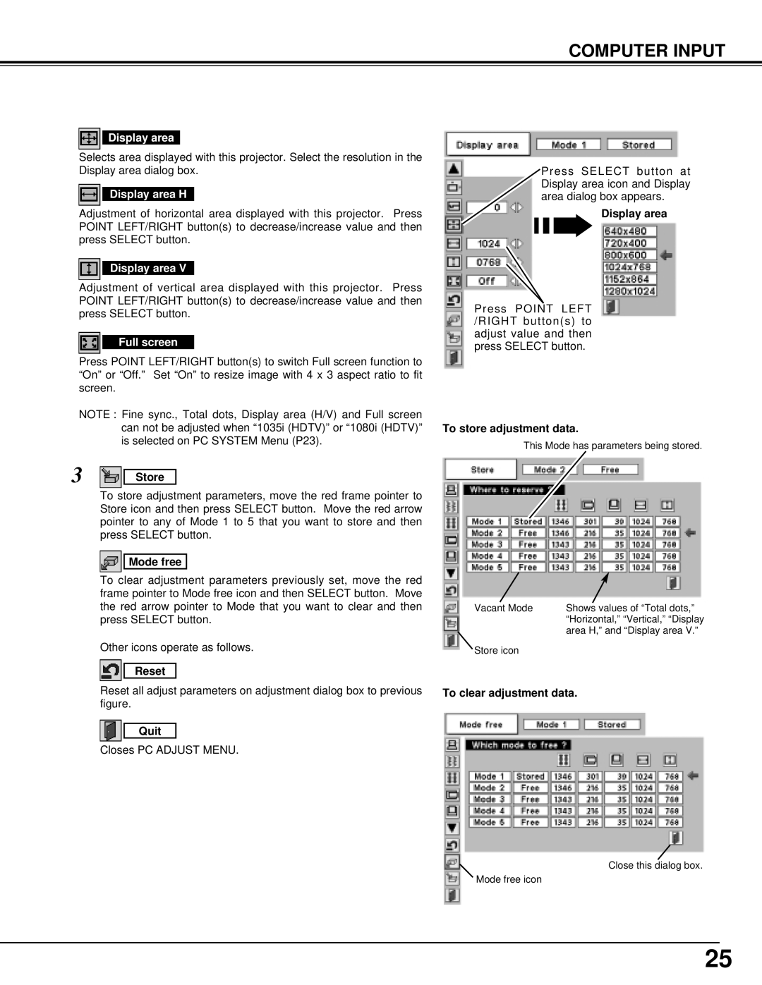 Christie Digital Systems 38-VIV202-01 user manual Computer Input, Display area H, Full screen 