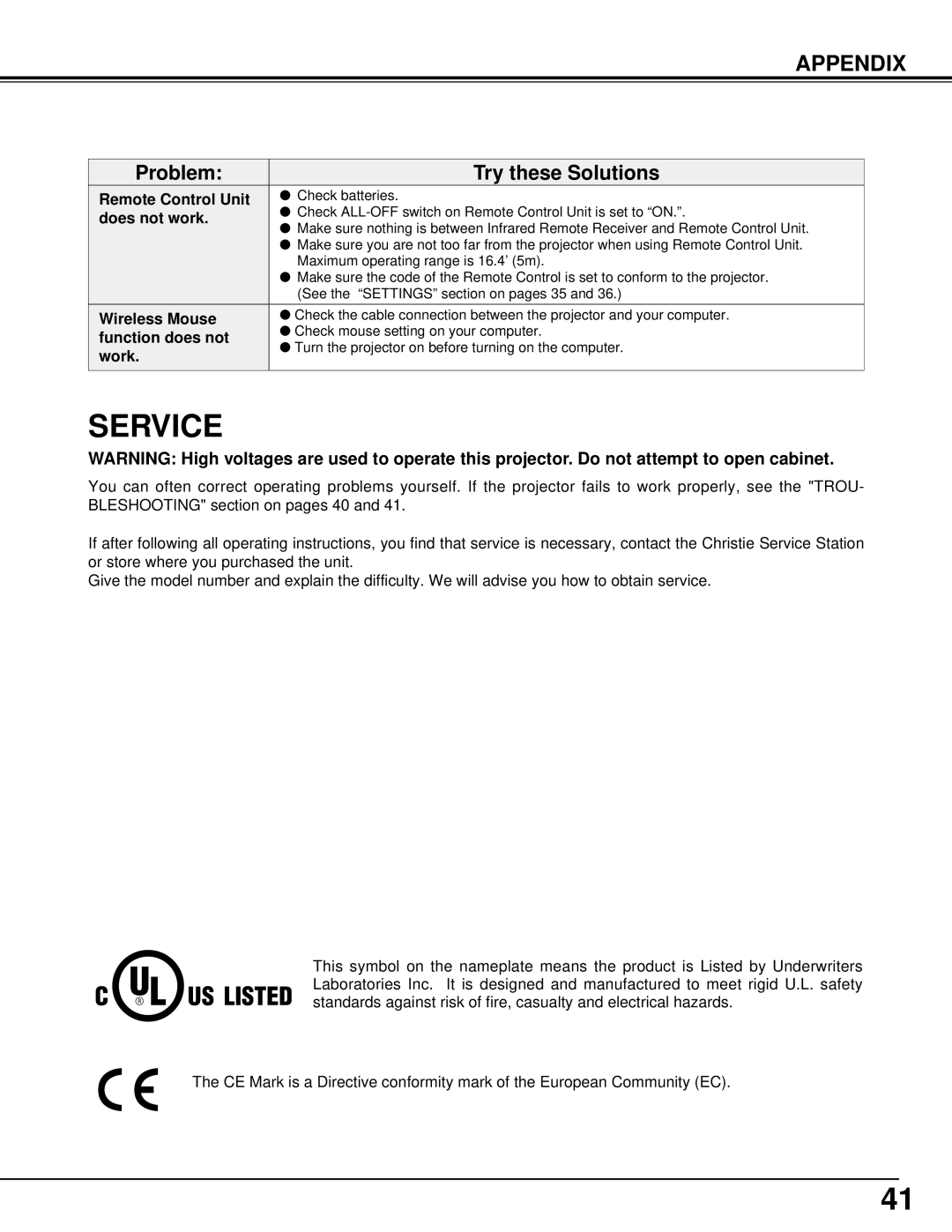 Christie Digital Systems 38-VIV202-01 user manual Service 