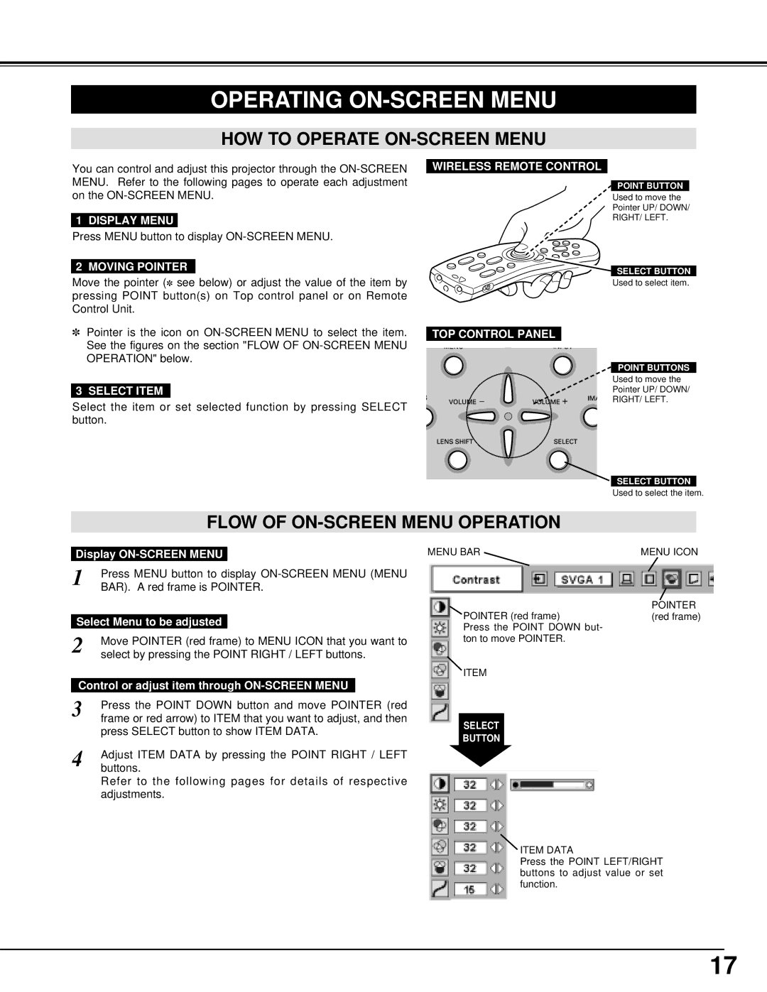 Christie Digital Systems 38-VIV205-01 user manual Operating ON-SCREEN Menu, HOW to Operate ON-SCREEN Menu 