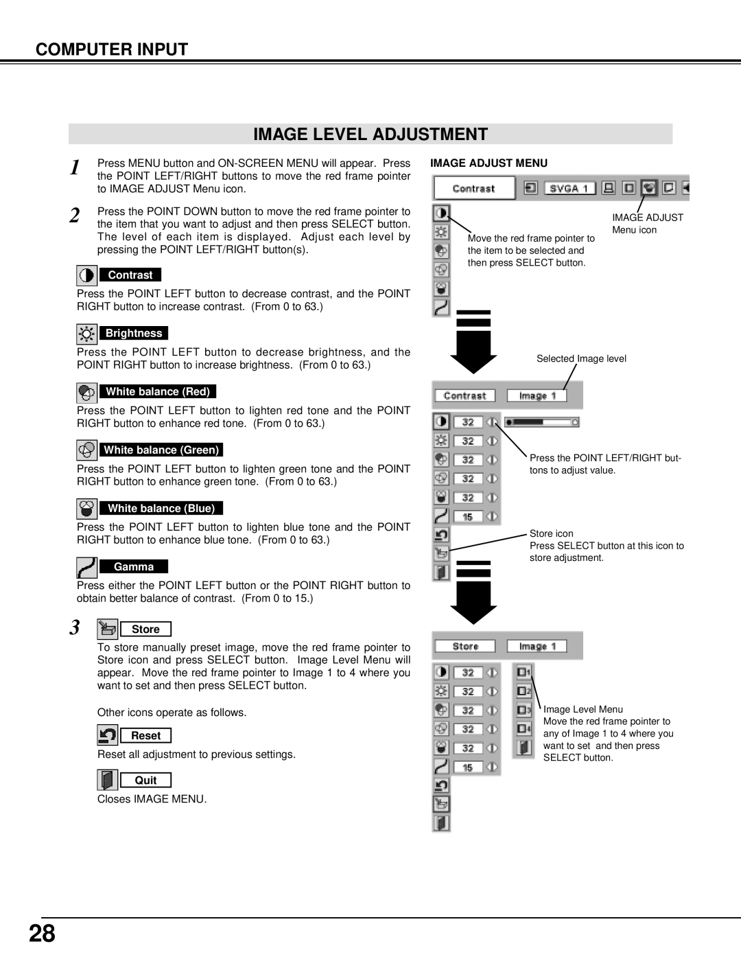 Christie Digital Systems 38-VIV205-01 user manual Computer Input Image Level Adjustment, Image Adjust Menu 