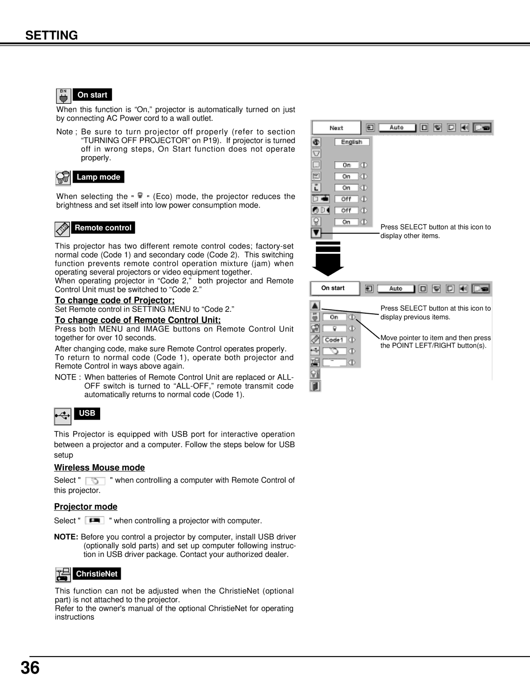 Christie Digital Systems 38-VIV205-01 To change code of Projector, To change code of Remote Control Unit, Projector mode 