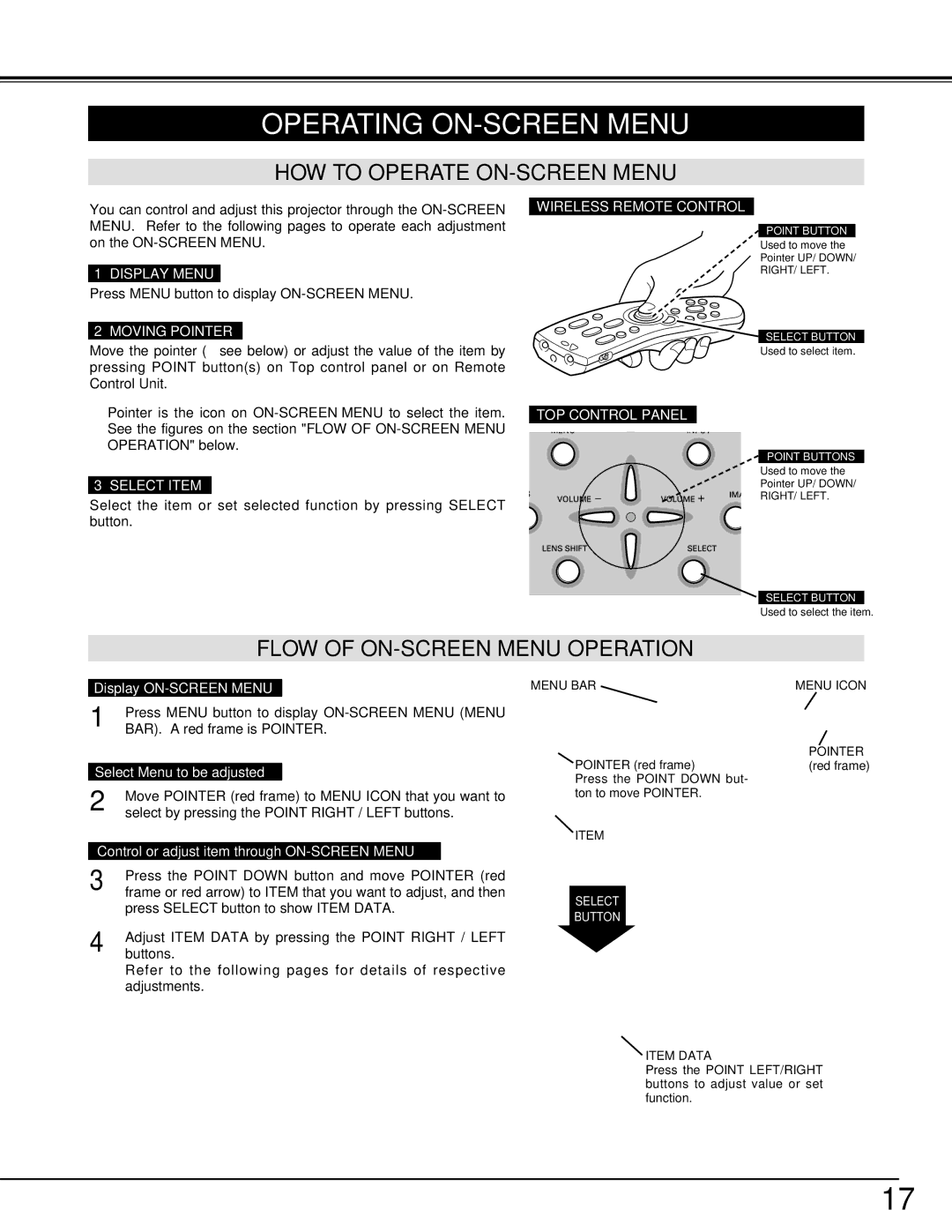 Christie Digital Systems 38-VIV206-01 user manual Operating ON-SCREEN Menu, HOW to Operate ON-SCREEN Menu 