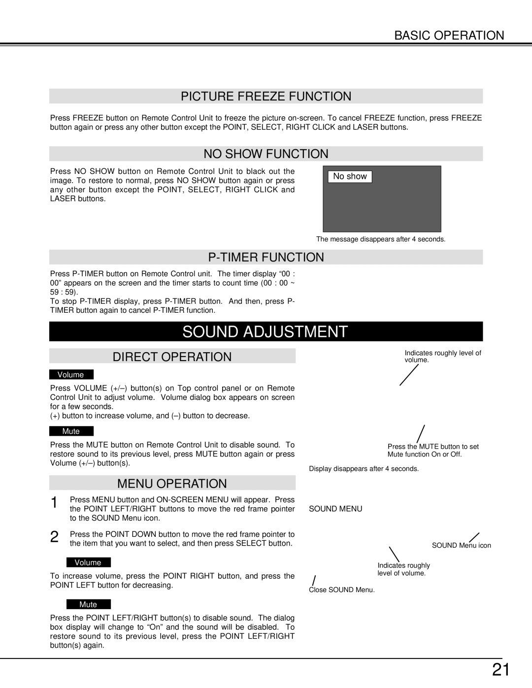 Christie Digital Systems 38-VIV206-01 user manual Sound Adjustment 