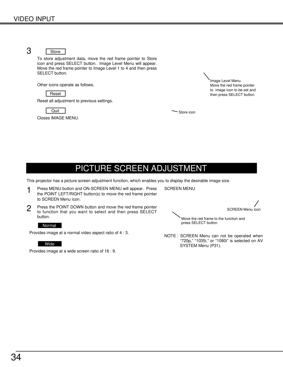 Christie Digital Systems 38-VIV206-01 user manual To function that you want to select and then press Select 