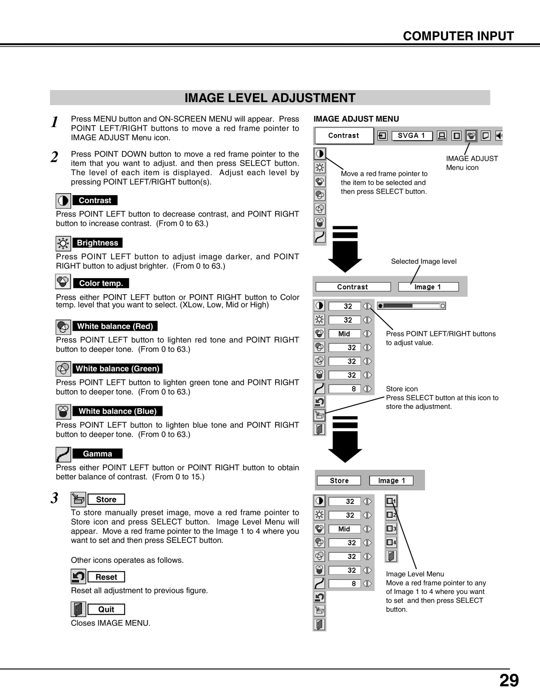 Christie Digital Systems 38-VIV207-01 user manual Computer Input Image Level Adjustment, Image Adjust Menu 