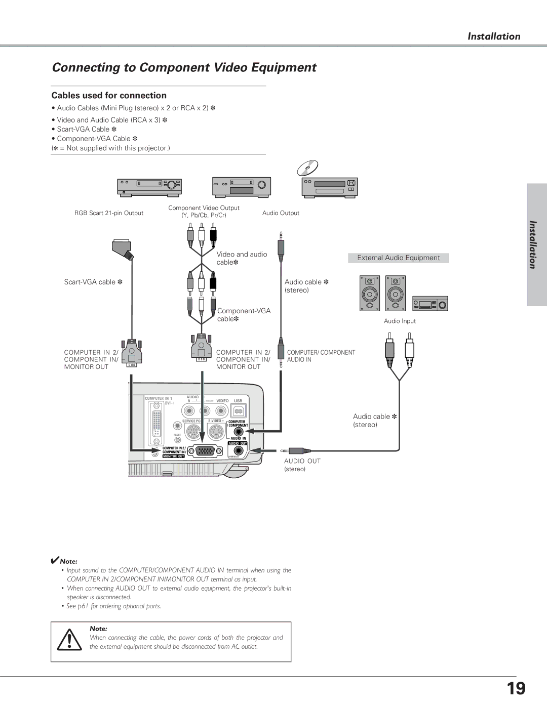 Christie Digital Systems 38-VIV208-03 user manual Connecting to Component Video Equipment, Cable 