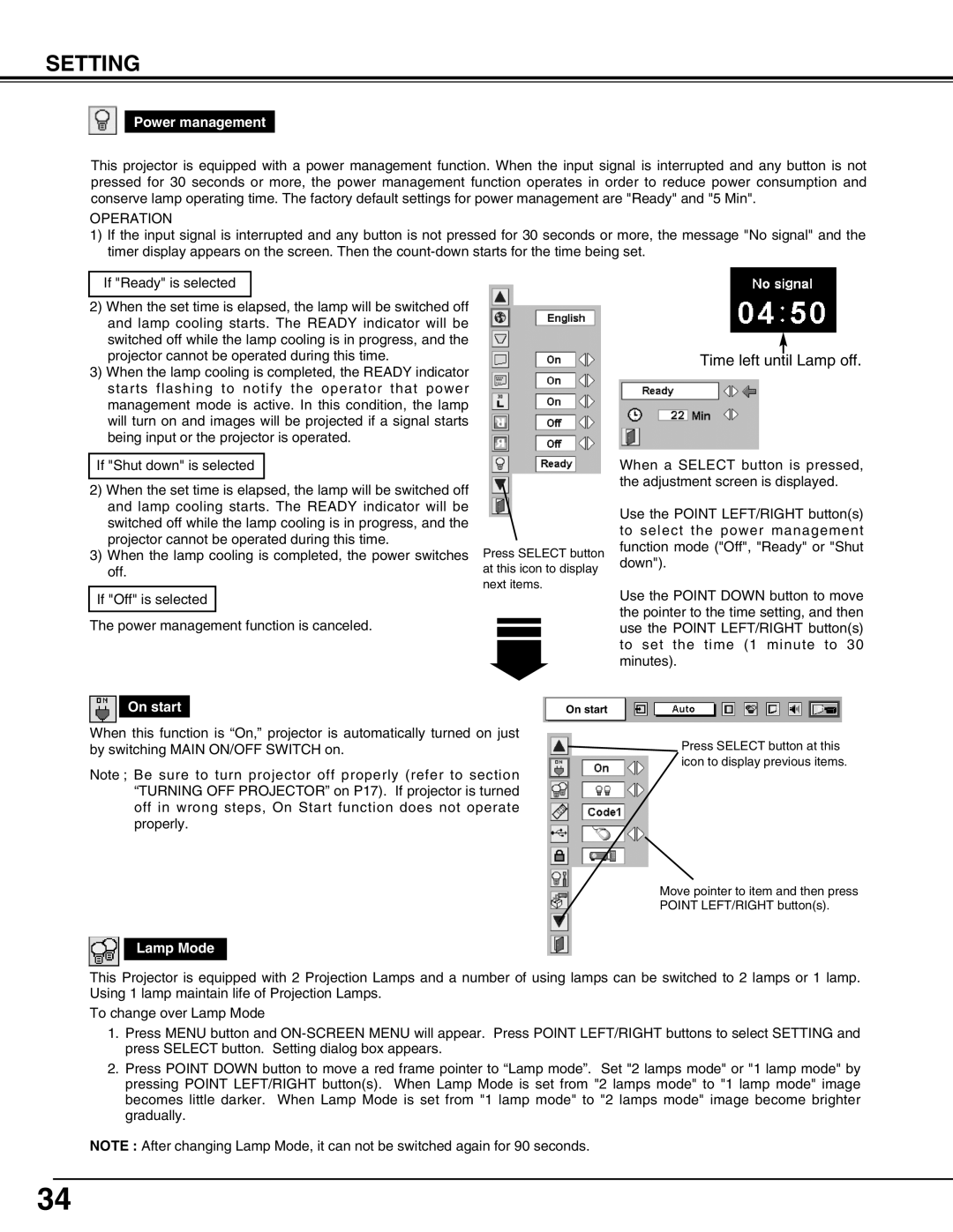 Christie Digital Systems 38-VIV210-01 user manual Power management, On start, Lamp Mode 