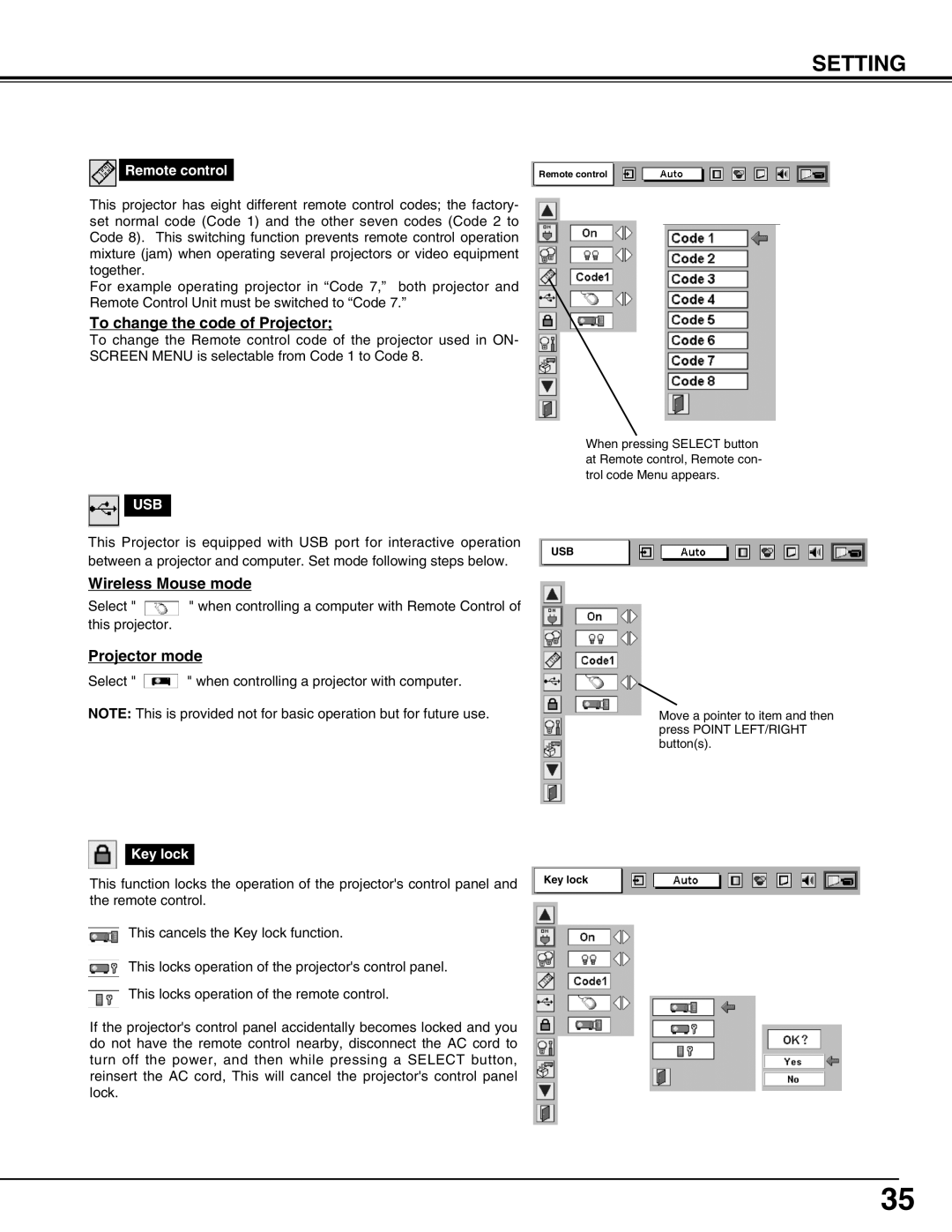 Christie Digital Systems 38-VIV210-01 user manual Remote control, Key lock 