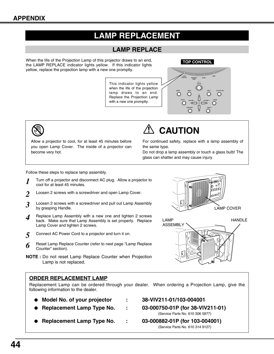 Christie Digital Systems 38-VIV211-01 user manual Lamp Replacement 