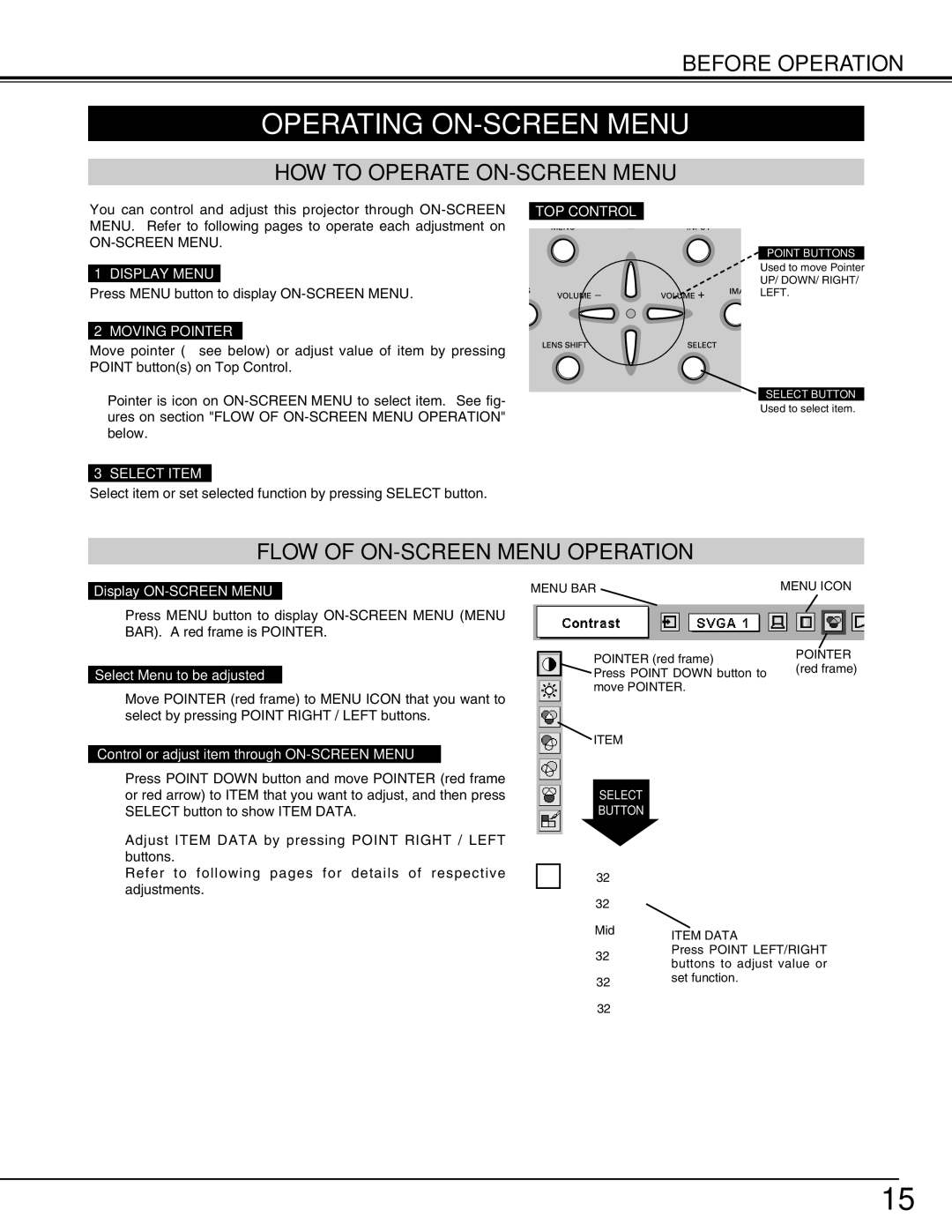 Christie Digital Systems 38-VIV212 user manual Operating ON-SCREEN Menu, HOW to Operate ON-SCREEN Menu 