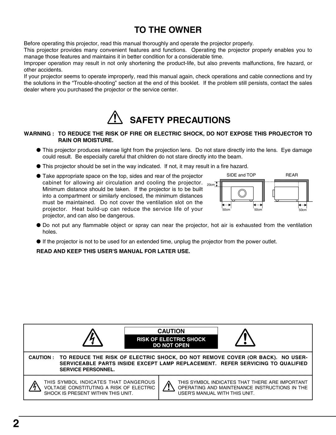 Christie Digital Systems 38-VIV212 user manual To the Owner 