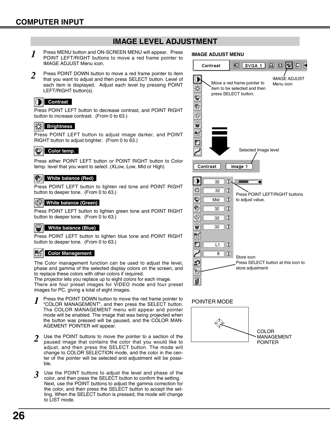 Christie Digital Systems 38-VIV212 user manual Computer Input Image Level Adjustment, Image Adjust Menu 