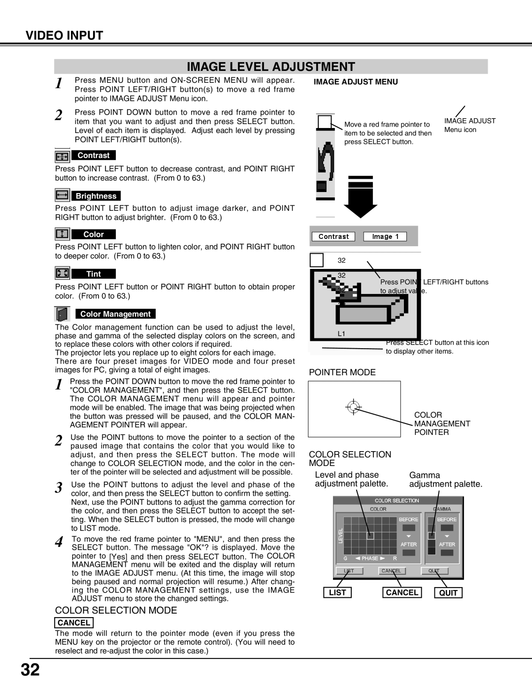 Christie Digital Systems 38-VIV212 user manual Video Input Image Level Adjustment, Color, Tint 