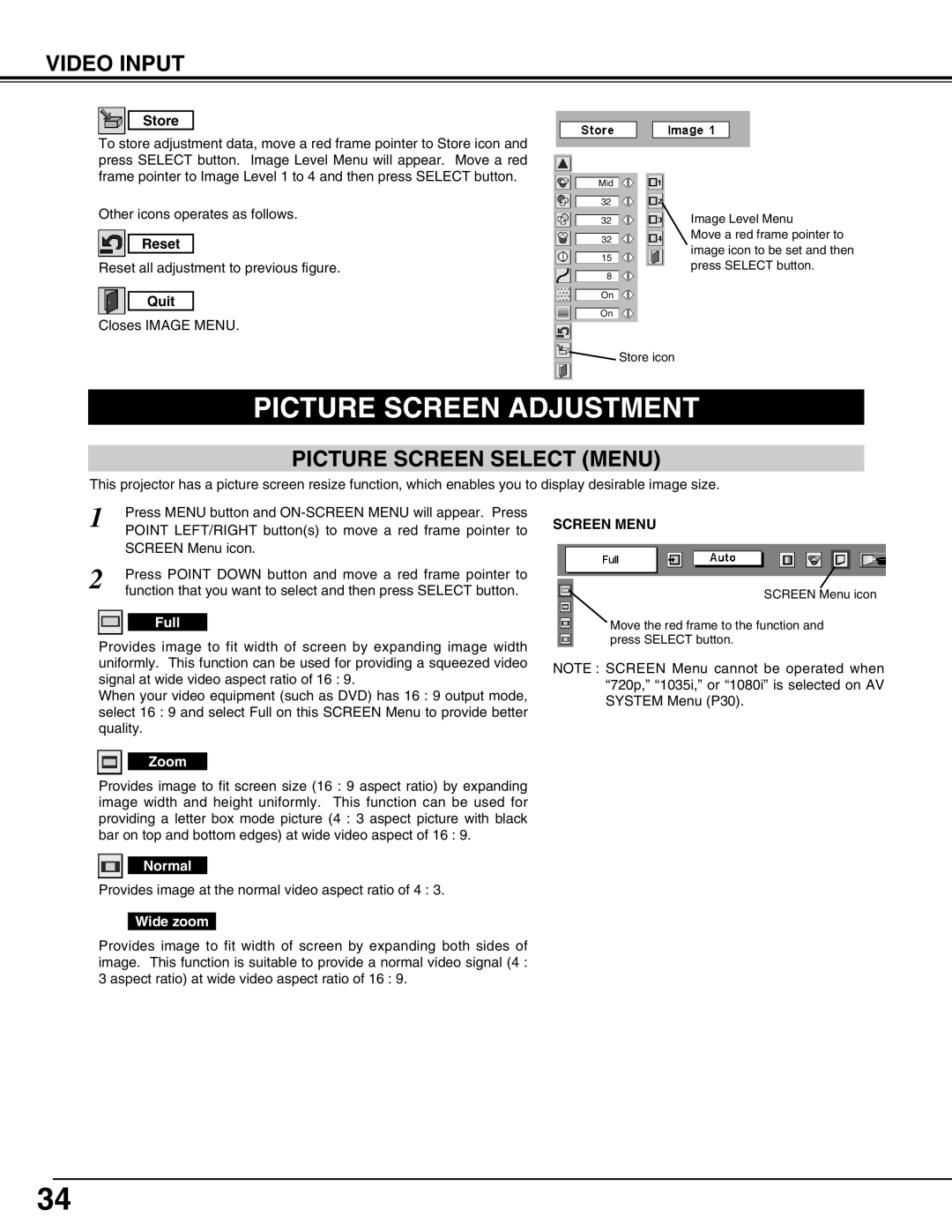 Christie Digital Systems 38-VIV212 user manual Zoom, Wide zoom 