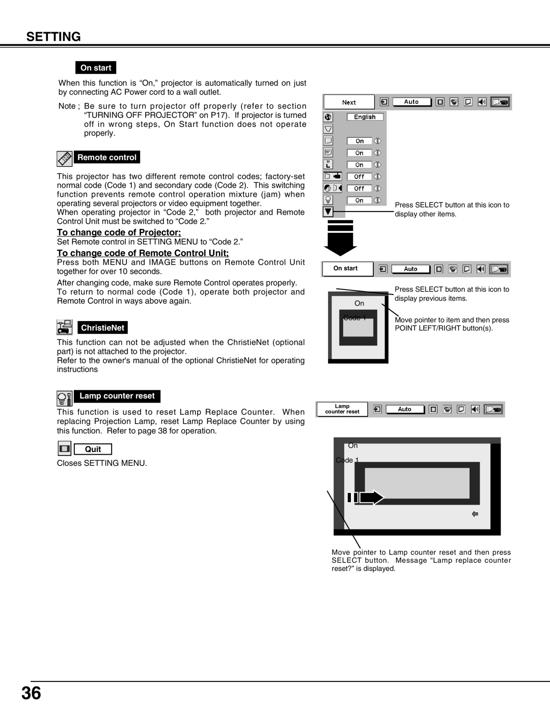 Christie Digital Systems 38-VIV212 user manual To change code of Projector, To change code of Remote Control Unit 