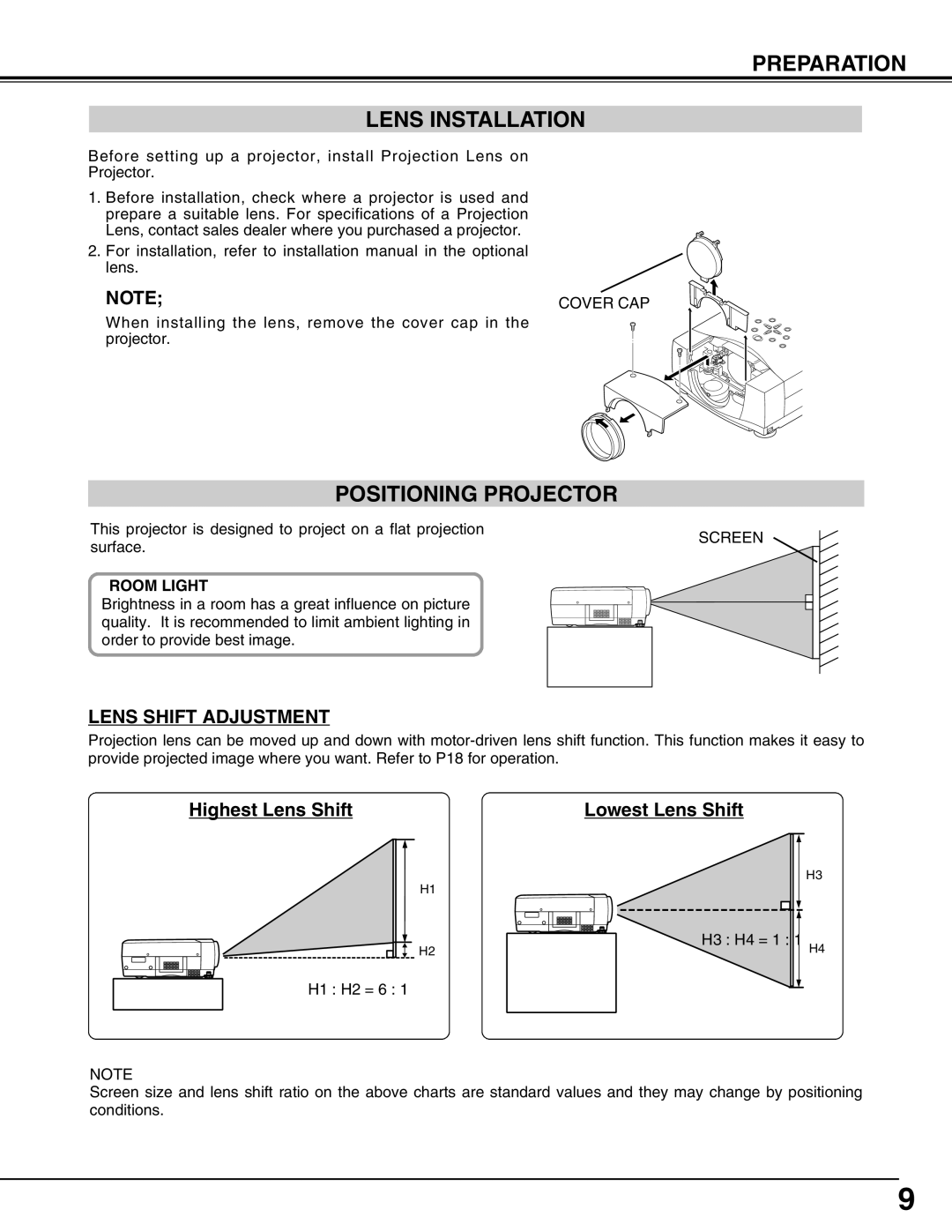 Christie Digital Systems 38-VIV212 user manual Preparation Lens Installation, Positioning Projector 