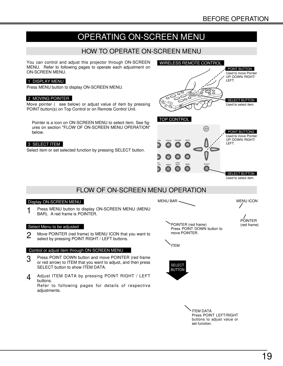 Christie Digital Systems 38-VIV301-01 user manual Operating ON-SCREEN Menu, HOW to Operate ON-SCREEN Menu 