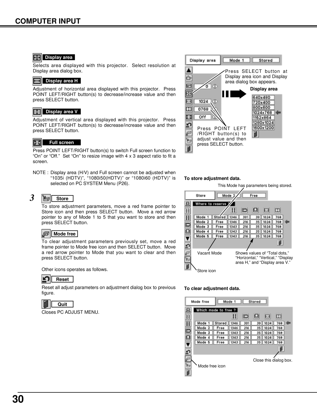 Christie Digital Systems 38-VIV301-01 user manual Display area H, Full screen 